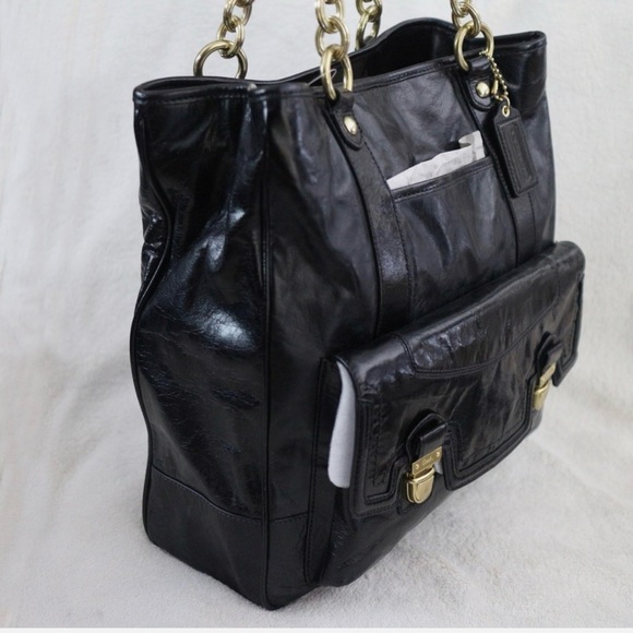 COACH Poppy Push lock Leather N/S Shopper Tote Shoulder Bag - Picture 2 of 8